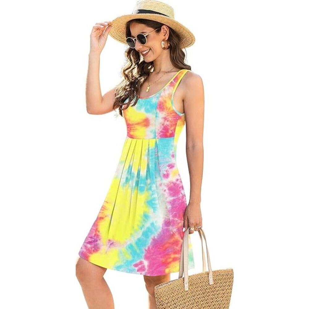 NWT Jouica Yellow Blue Pink Tie Dye Tank Dress Womens XL